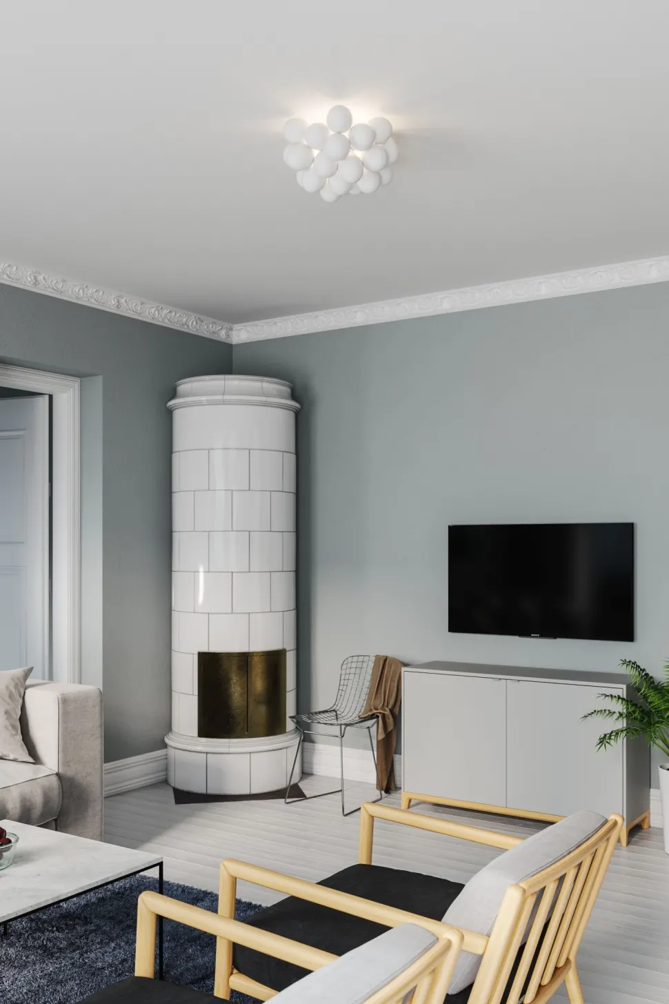 Deckenlampe Weiß matt B: 30 cm 3-flammig G9 Metall Glas