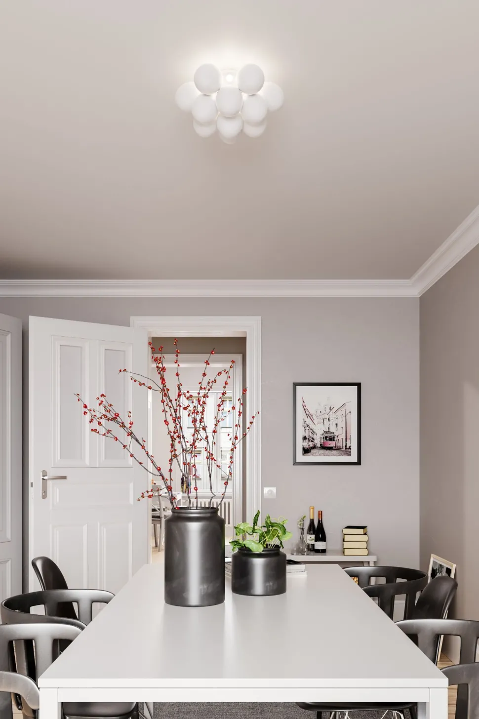 Deckenlampe Weiß matt B: 30 cm 3-flammig G9 Metall Glas