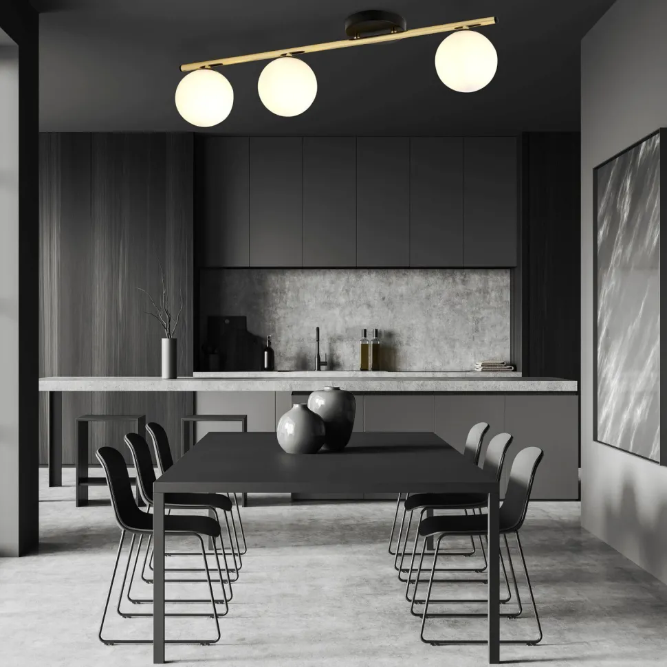 Deckenleuchte 80 cm lang Kugel Schirme Glas Metall