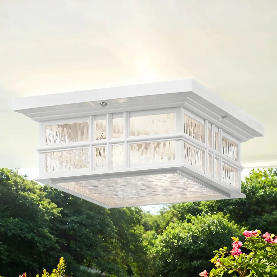 Deckenleuchte außen IP44 E27 Glas Rustikal Weiß