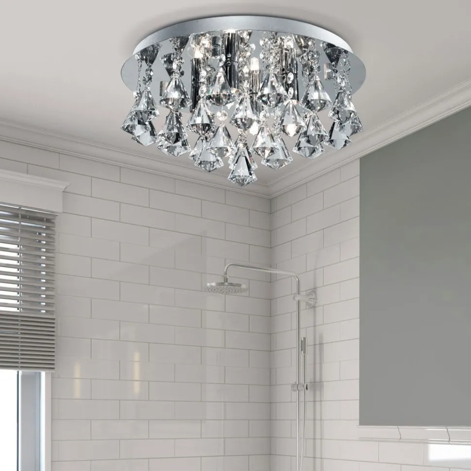 Deckenleuchte Bad IP44 Ø 38 cm rund 4x G9 Kristall Metall