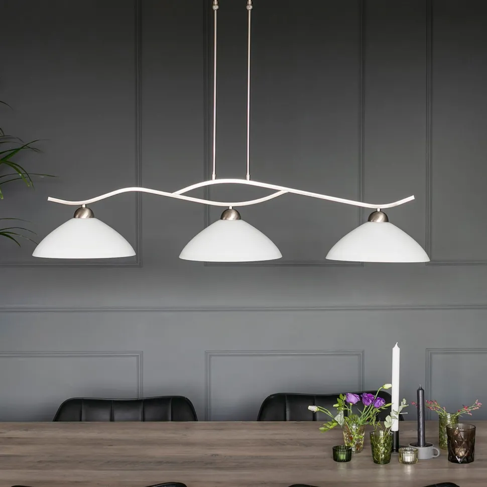 Deckenleuchte blendarm Metall Glas in Stahl Weiß 112 cm