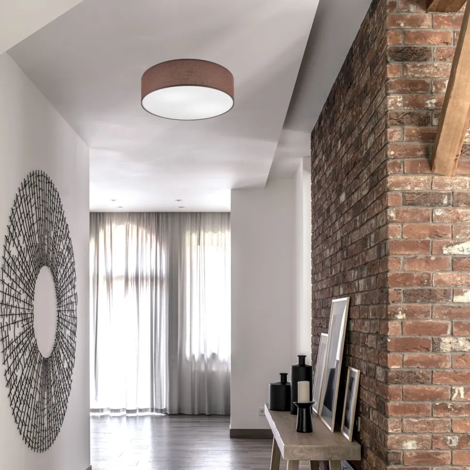 Deckenleuchte Braun Ø 45 cm rund Stoff blendarm für 2x E27