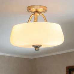 Deckenleuchte E27 Weiß Nickel Ø37cm Glas Metall