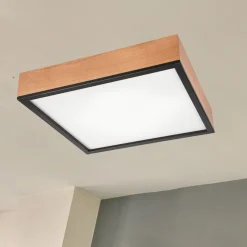 Deckenleuchte eckig B: 48 cm Holz Metall für 4x E27