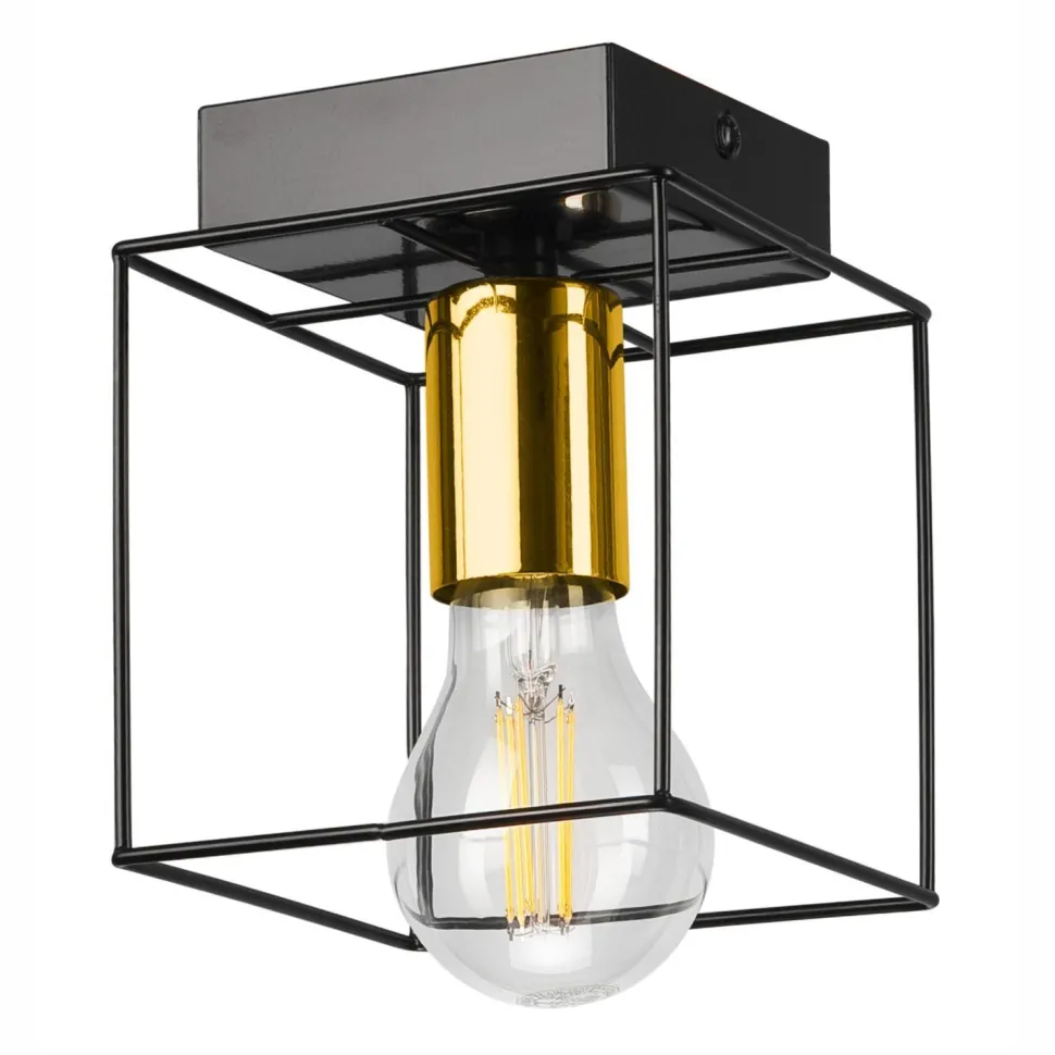 Deckenleuchte eckig klein E27 Draht Metall Würfel Schwarz Gold