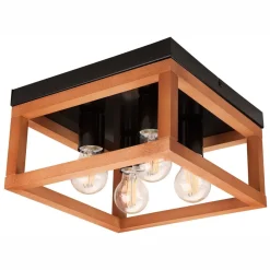 Deckenleuchte eckig Rustikal Schwarz B: 30 cm Holz Metall