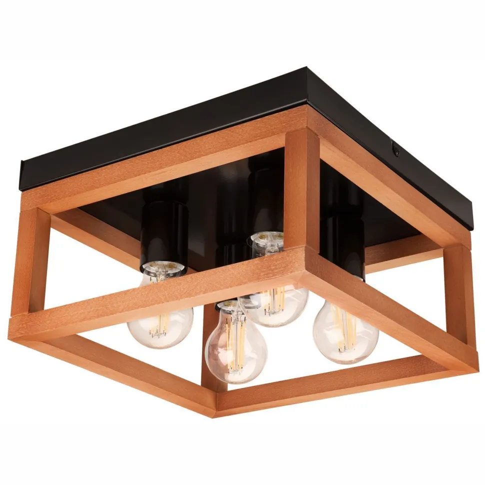 Deckenleuchte eckig Rustikal Schwarz B: 30 cm Holz Metall