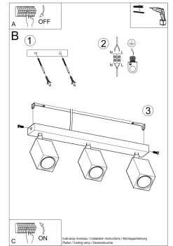 Deckenleuchte 3-flammig 45 cm lang Holz GU10 BASILEA
