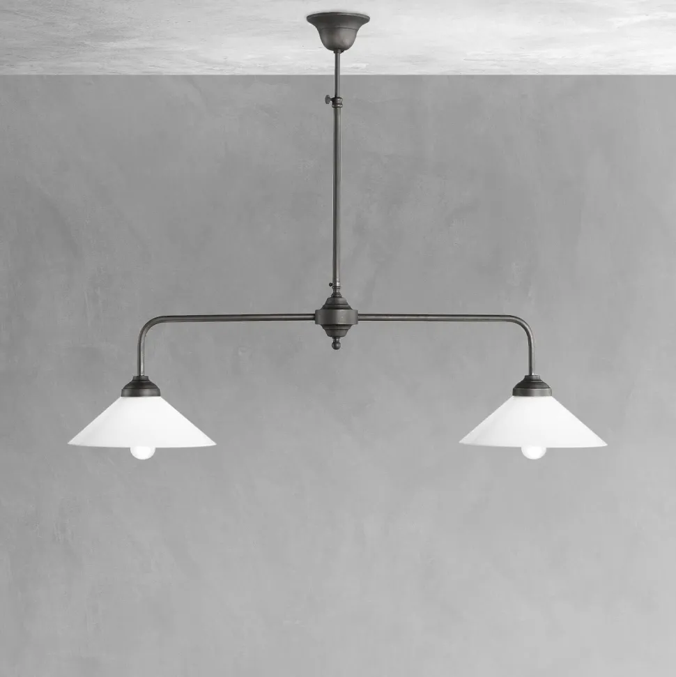 Deckenleuchte 2-flammig Messing Glas H: max. 89,5 cm E27