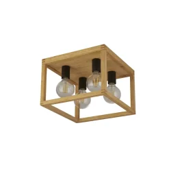 Deckenleuchte 4-flammig Natur Schwarz E27 Holz Metall