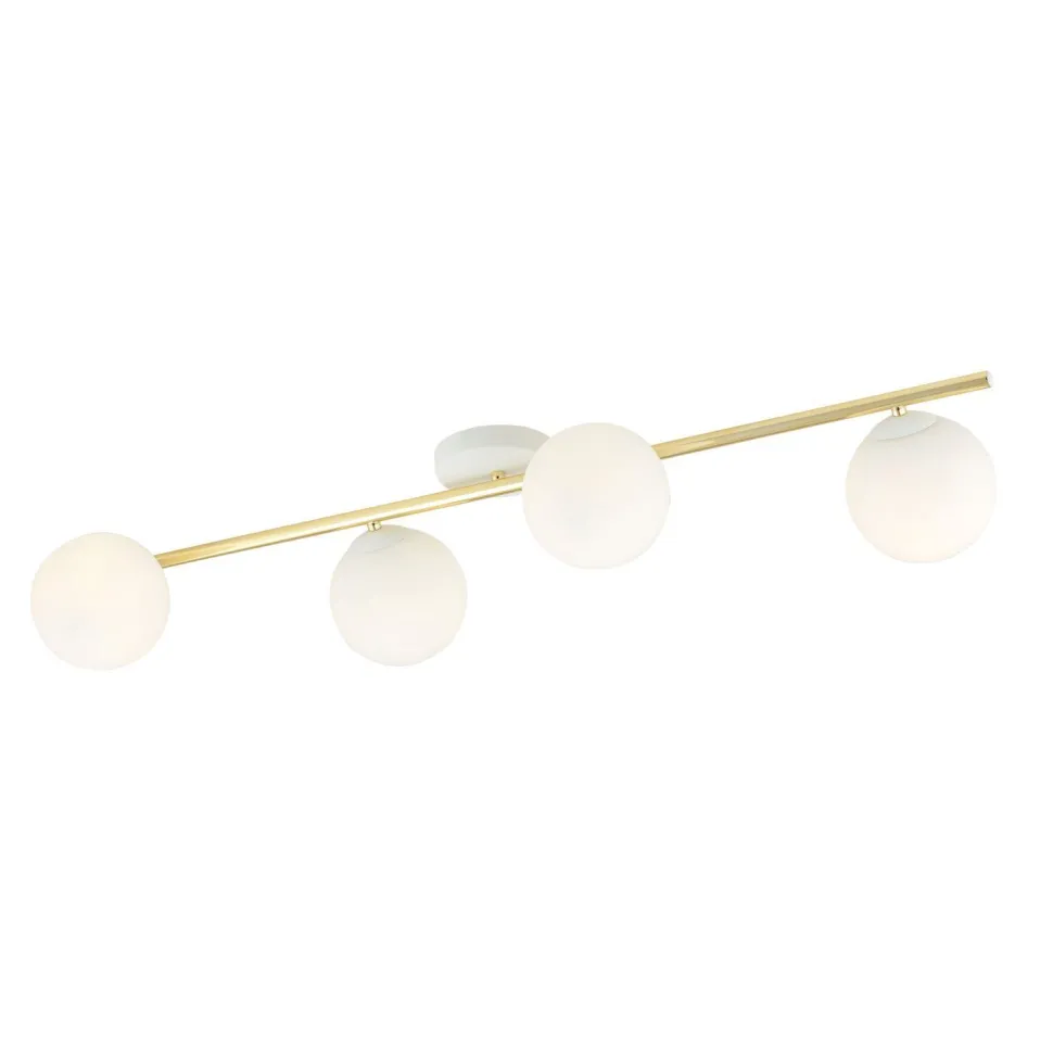 Deckenleuchte Glas Metall 100 cm lang Weiß Gold E14