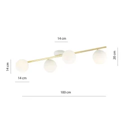 Deckenleuchte Glas Metall 100 cm lang Weiß Gold E14