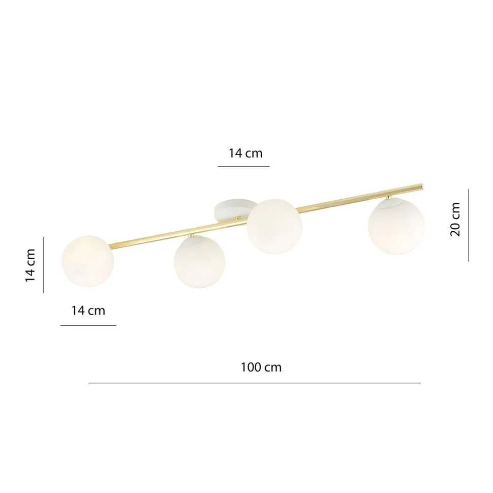 Deckenleuchte Glas Metall 100 cm lang Weiß Gold E14