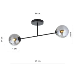 Deckenleuchte Glas Metall Grau Schwarz 55 cm 2x E14