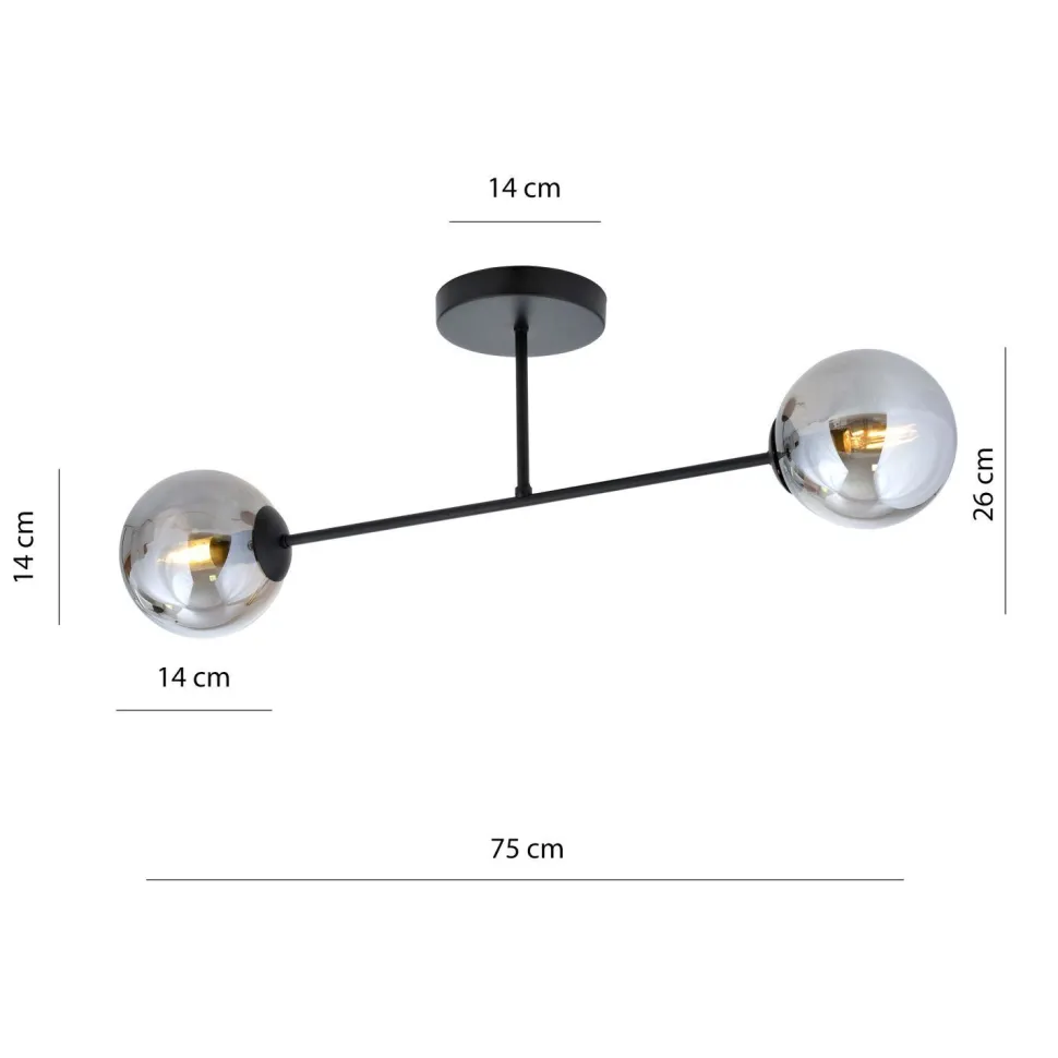 Deckenleuchte Glas Metall Grau Schwarz 55 cm 2x E14