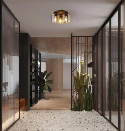 Deckenleuchte Glas Metall in Mokka Bernstein 3-flammig