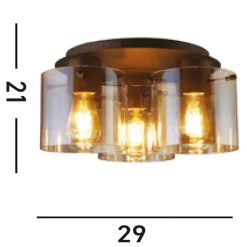 Deckenleuchte Glas Metall in Mokka Bernstein 3-flammig