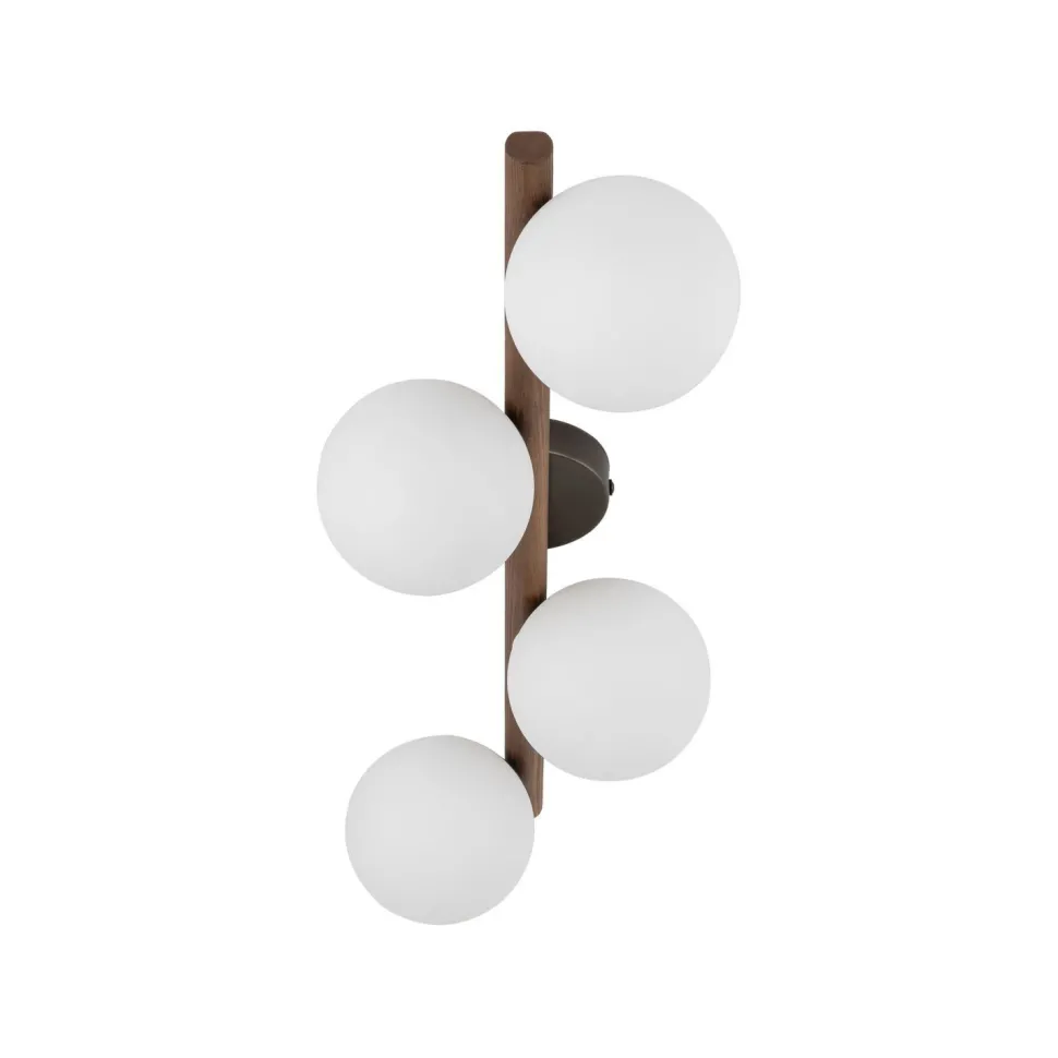 Deckenleuchte Glas Metall Holz 65 cm lang Weiß Braun 4x G9