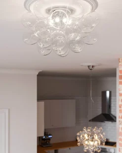 Deckenleuchte Glas Schirme B: 50 cm Chrom 6x G9 Modern