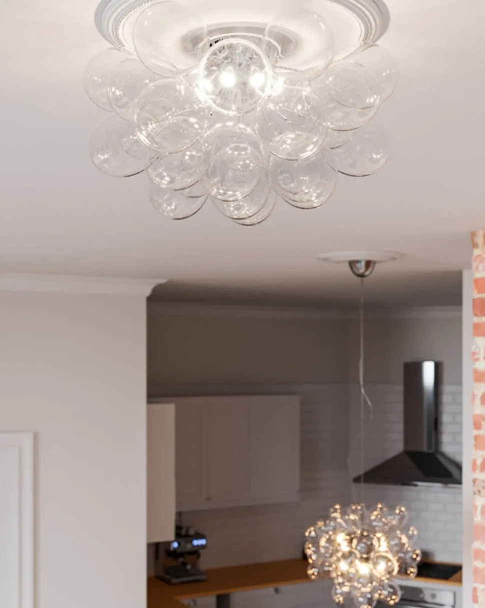 Deckenleuchte Glas Schirme B: 50 cm Chrom 6x G9 Modern