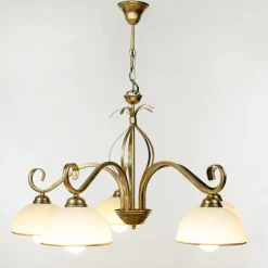 Deckenleuchte Gold Antik Weiß Glasschirm 5-flammig