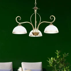 Deckenleuchte Gold Antik Weiß Glasschirm 3-flammig