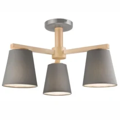 Deckenleuchte Grau Holz Stoff Metall Wohnzimmer