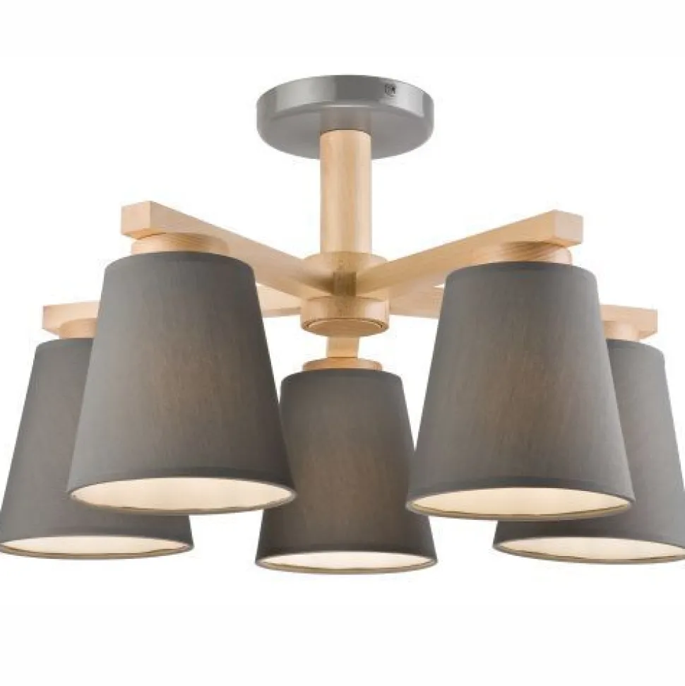 Deckenleuchte Grau Textil Holz 5-fmg Skandinavisch