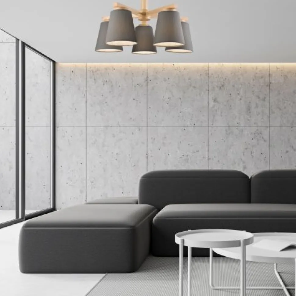 Deckenleuchte Grau Textil Holz 5-fmg Skandinavisch