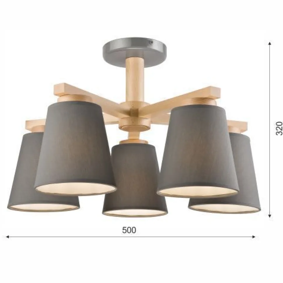 Deckenleuchte Grau Textil Holz 5-fmg Skandinavisch