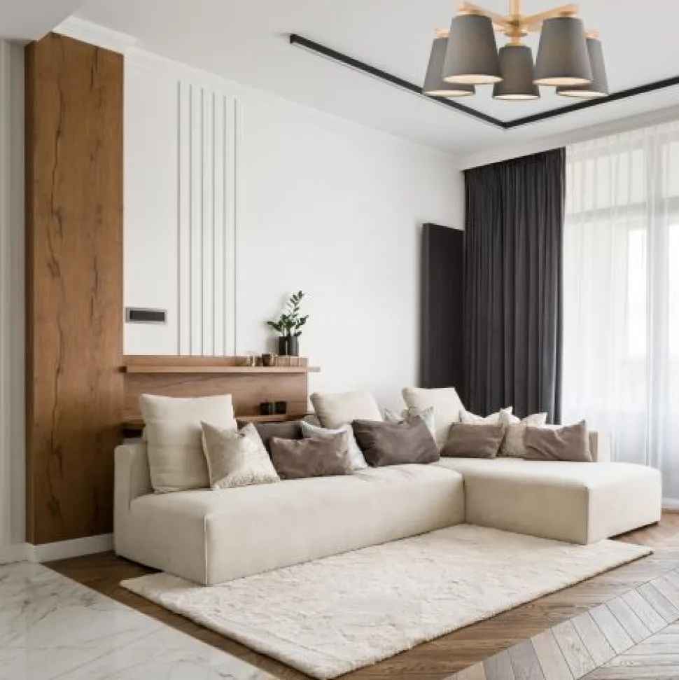 Deckenleuchte Grau Textil Holz 5-fmg Skandinavisch