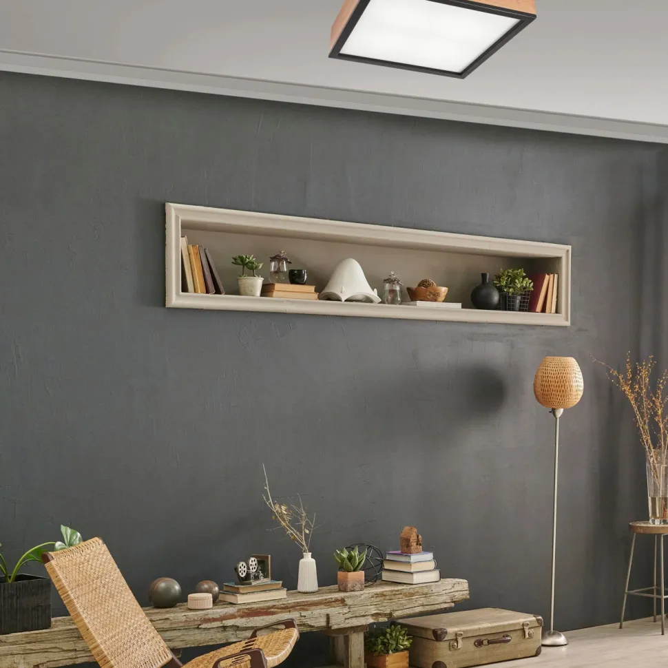 Deckenleuchte Holz B: 39 cm klein quadratisch in Eiche 4x E27