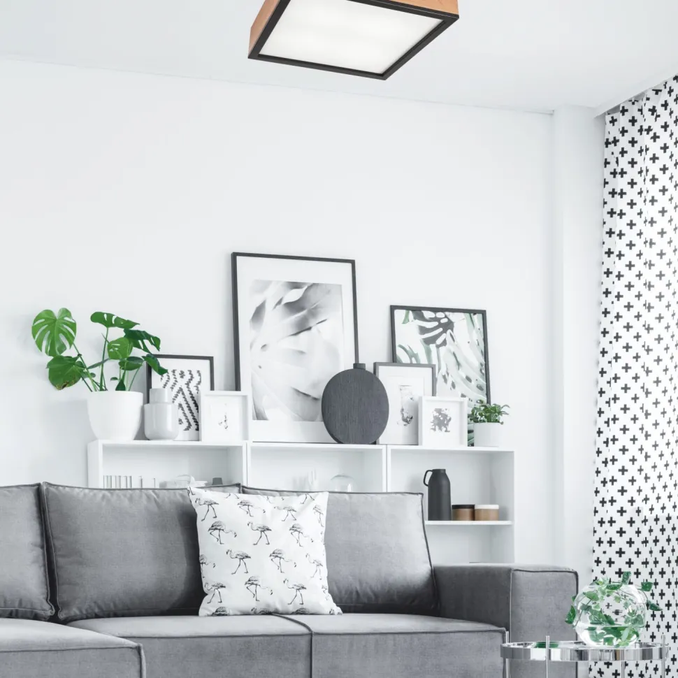 Deckenleuchte Holz B: 39 cm klein quadratisch in Eiche 4x E27