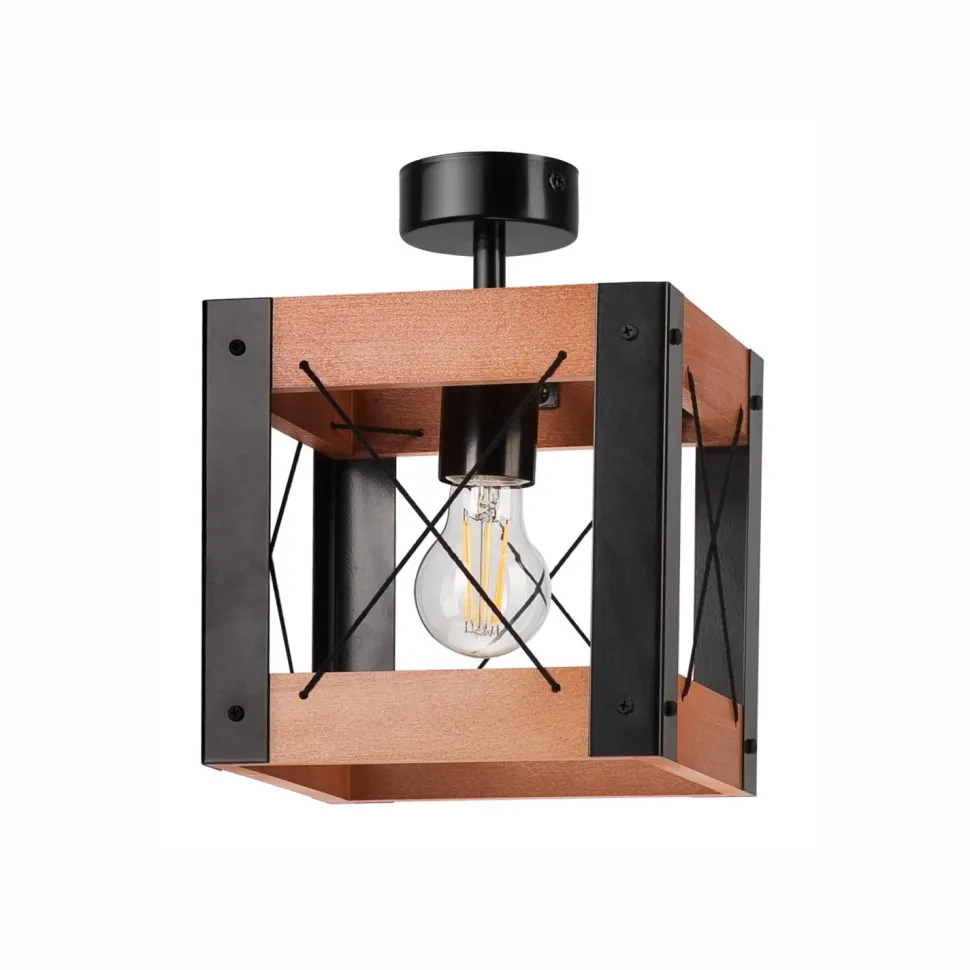 Deckenleuchte Holz Metall Rustikal Schwarz eckig klein E27