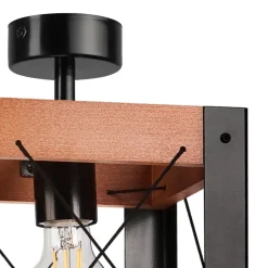 Deckenleuchte Holz Metall Rustikal Schwarz eckig klein E27