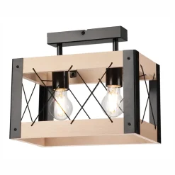 Deckenleuchte Holz Metall eckig 2x E27 Rustikal Schwarz Natur