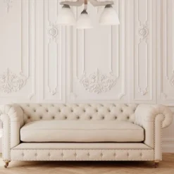 Deckenleuchte in Buche Weiß Holz Wohnzimmer