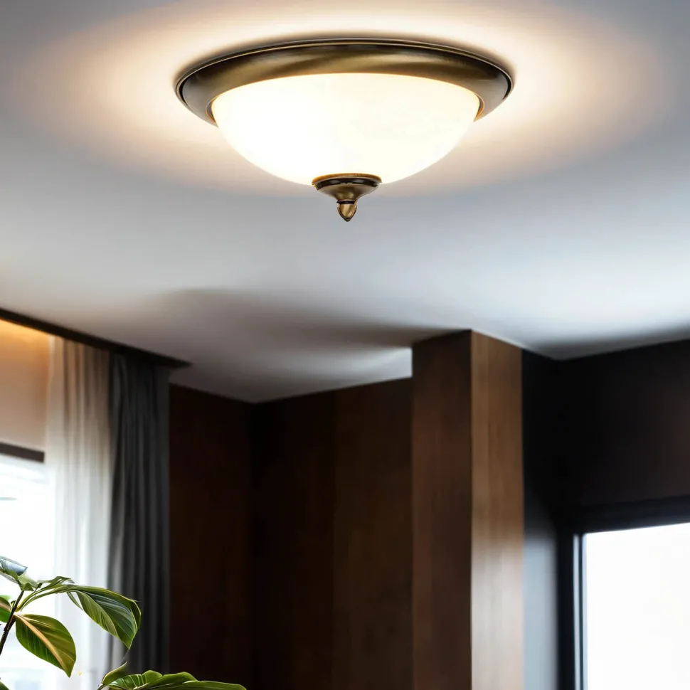 Deckenleuchte in Messing antik Weiß Glas KELSEY