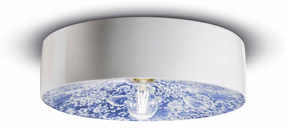 Deckenleuchte Keramik E27 rund D: 40 cm Weiß Blau