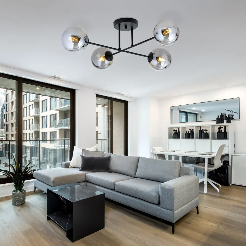 Deckenleuchte Kugel Schirme 4x E14 Grau Schwarz