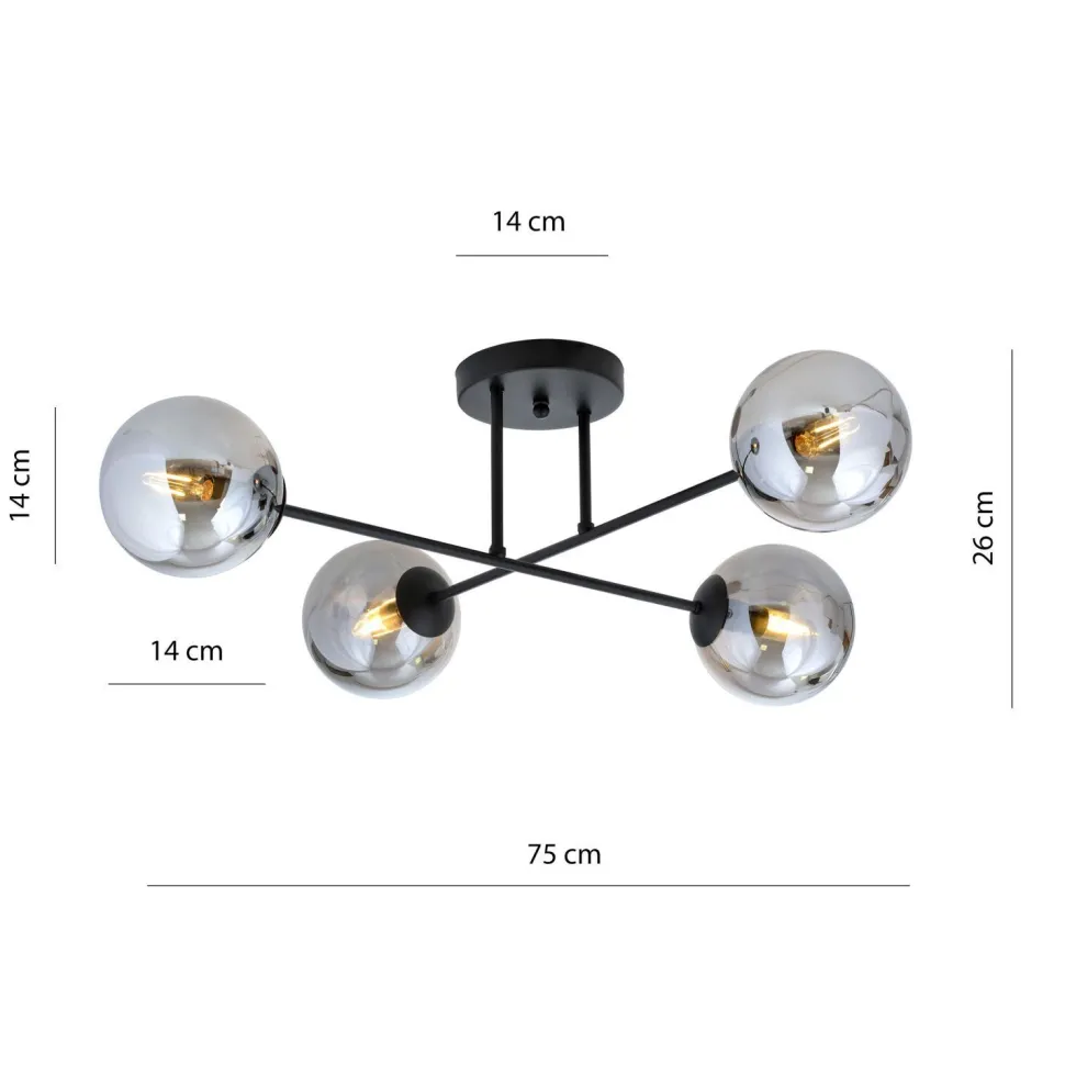 Deckenleuchte Kugel Schirme 4x E14 Grau Schwarz