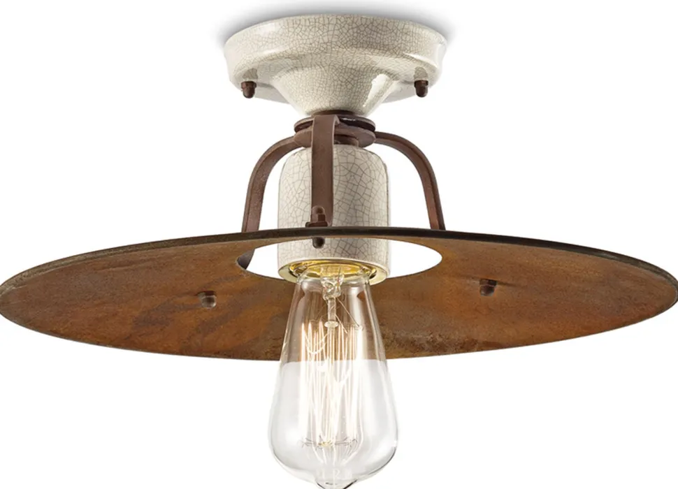 Deckenleuchte Metall D: 40 cm rund Creme Rostbraun E27