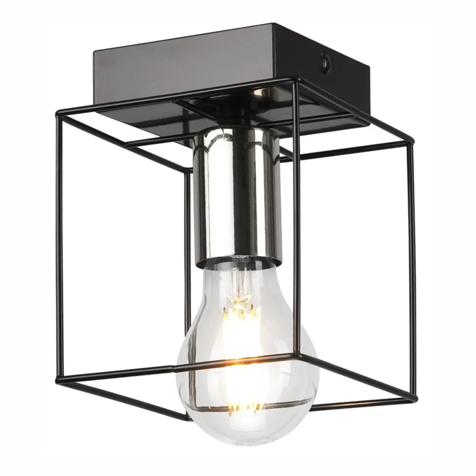 Deckenleuchte Metall eckig Schwarz Chrom B: 13 cm für E27