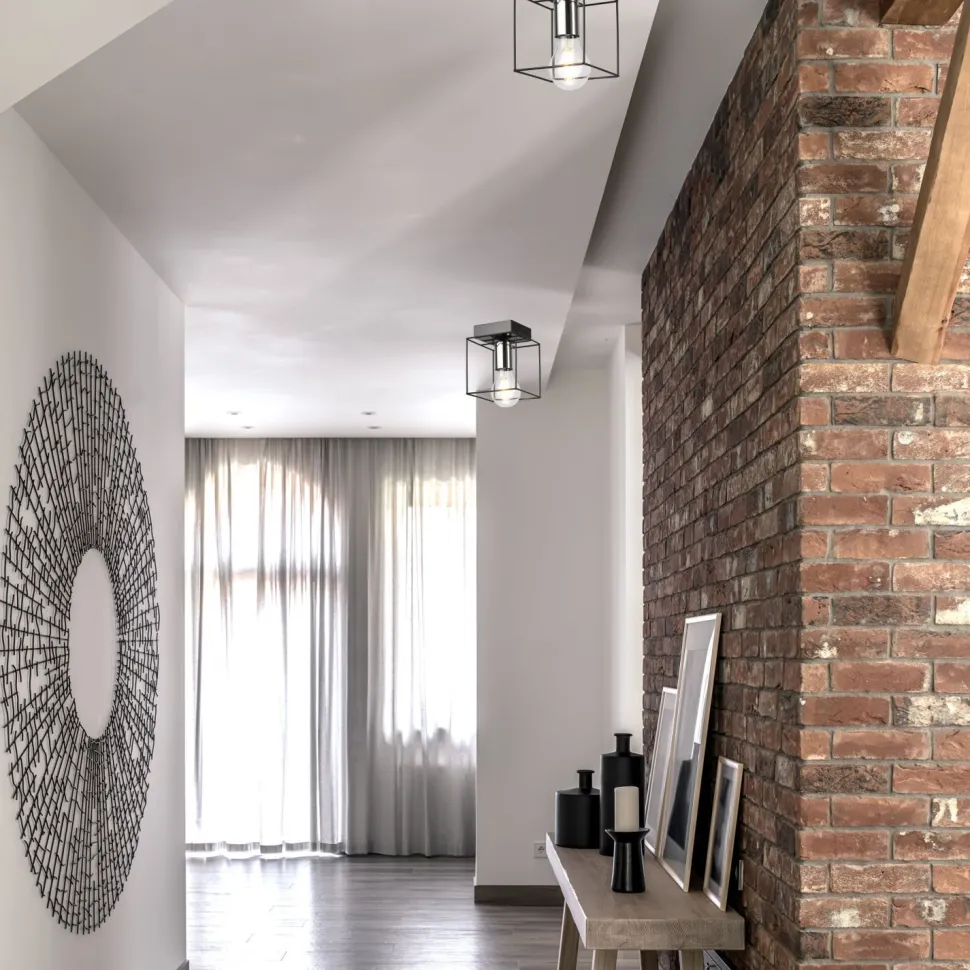 Deckenleuchte Metall eckig Schwarz Chrom B: 13 cm für E27