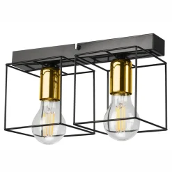 Deckenleuchte Metall 2-flammig E27 32 cm lang Schwarz Gold