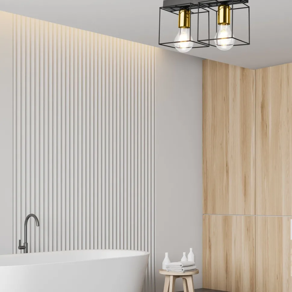 Deckenleuchte Metall 2-flammig E27 32 cm lang Schwarz Gold