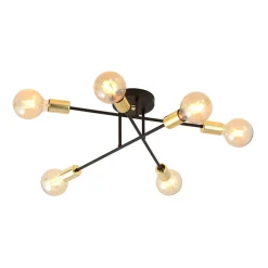 Deckenleuchte Metall 6-flammig Retro Schwarz Gold