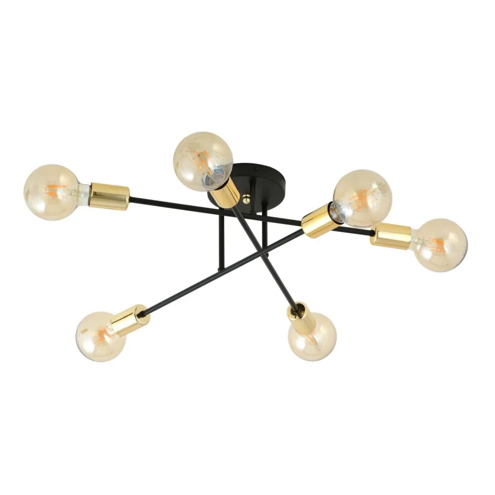 Deckenleuchte Metall 6-flammig Retro Schwarz Gold