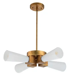 Deckenleuchte Metall Glas B: 66 cm in Gold Antik Weiß